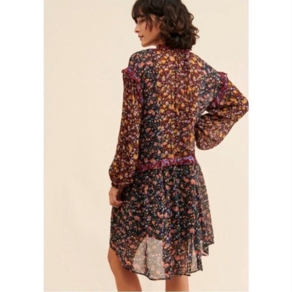 Anthropologie Boho Helene Sheer Floral Long Sleeve Dress XS - Picture 2 of 14